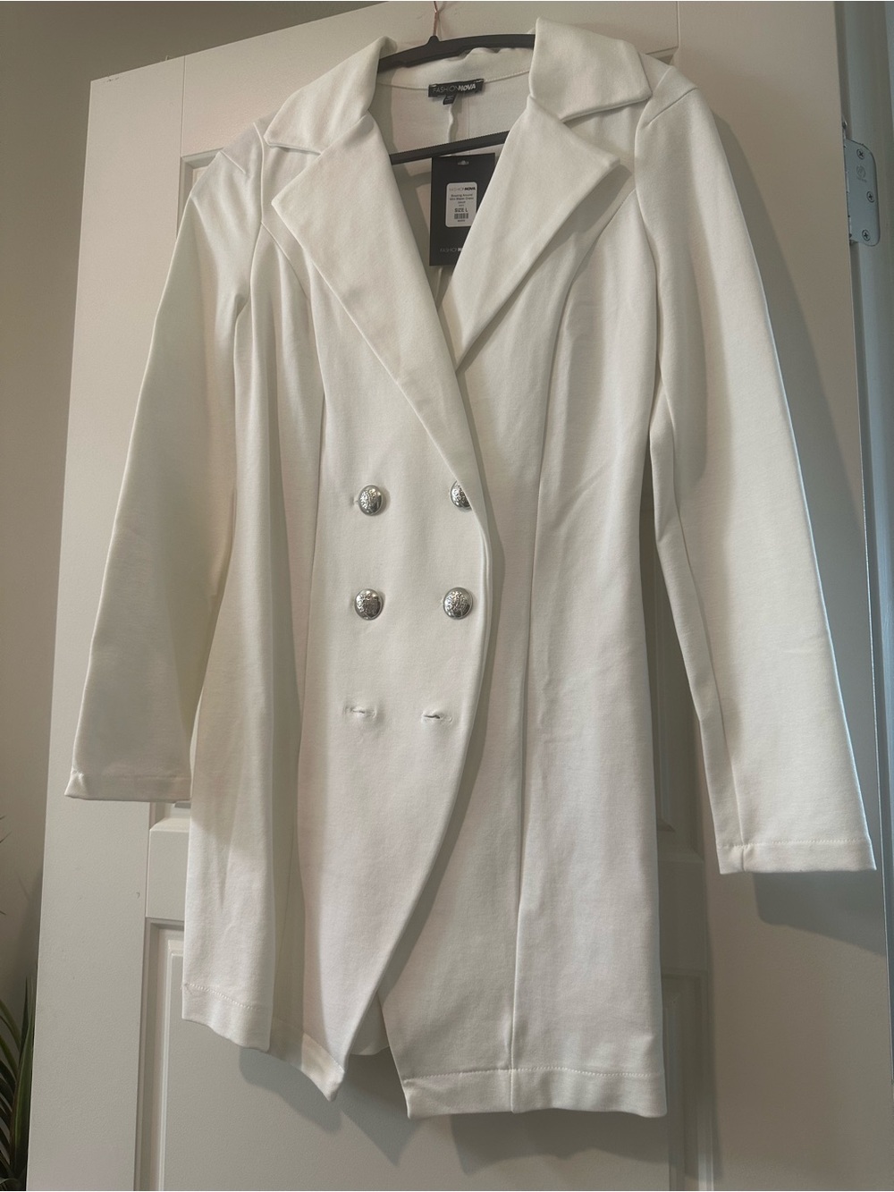 Fashion Nova White Double-Breasted Blazer Mini Dress with Gold Buttons - Picture 2 of 3